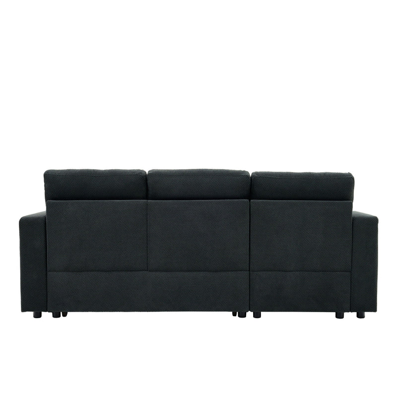 Convertible L - Shaped Sectional Sofa Bed With Storage Chaise, Cup Holders
