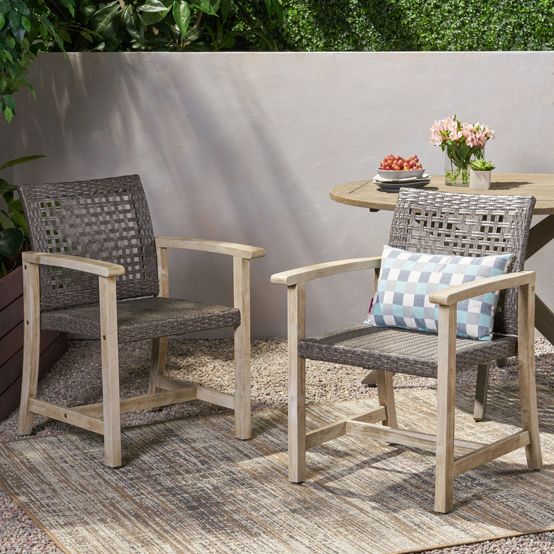 Outdoor Dining Chair Acacia Wood Frame (Set of 2)