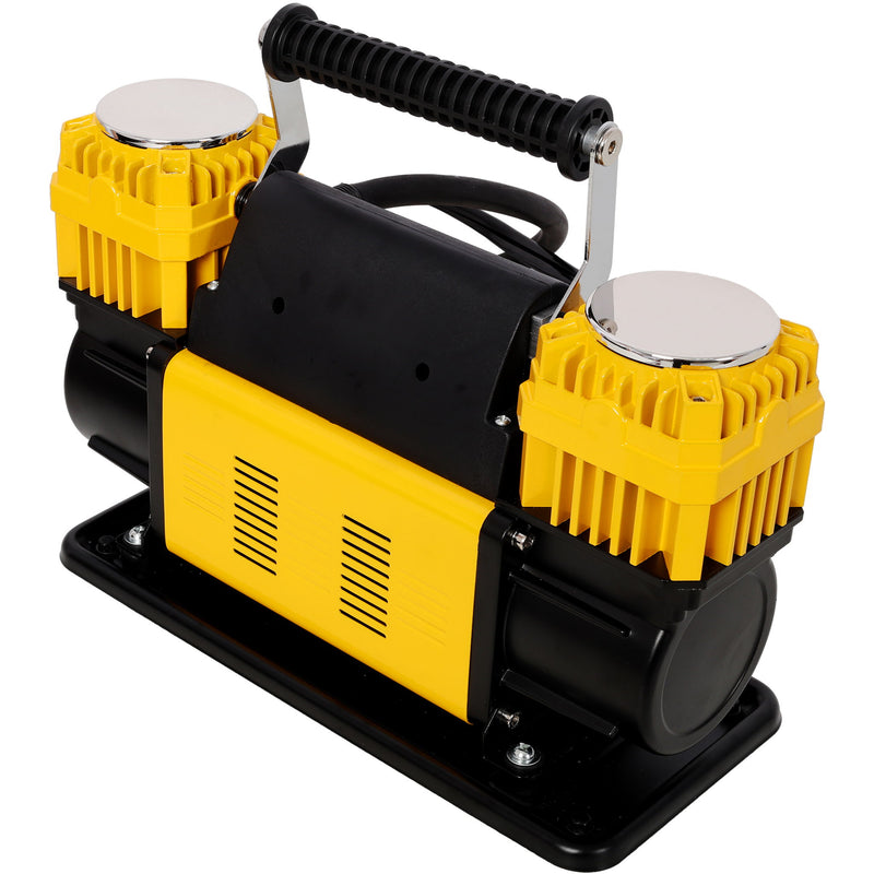 Heavy Duty 12V Dual Cylinder Air Compressor, Tire Inflator With Gauge - Yellow / Black