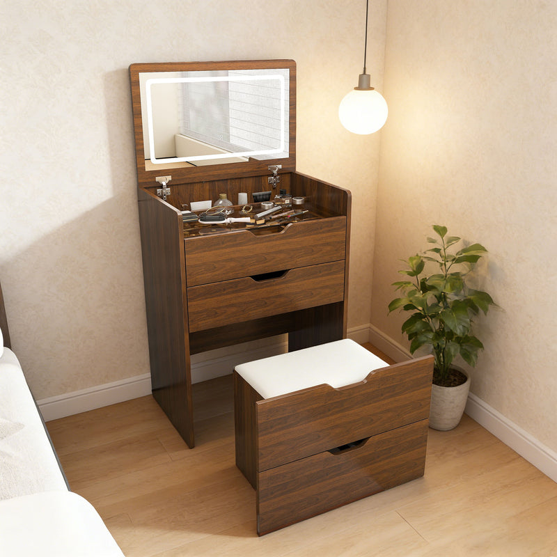 Vanity Desk With Lighted Mirror & Stool