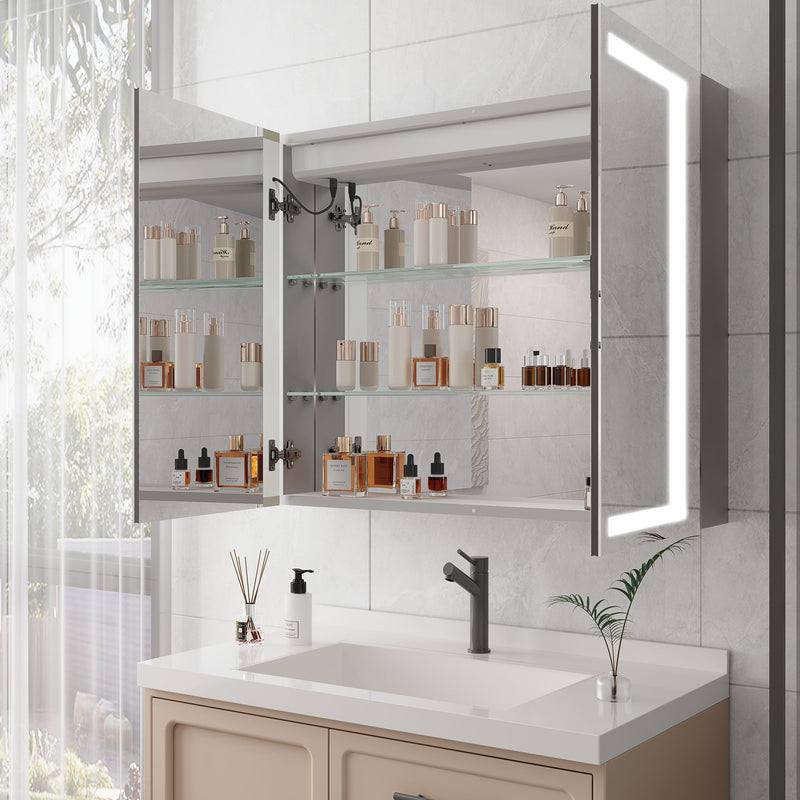 Medicine Cabinet With LED Vanity Mirror, Anti-Fog, Waterproof, Dimmable With Touch Switch