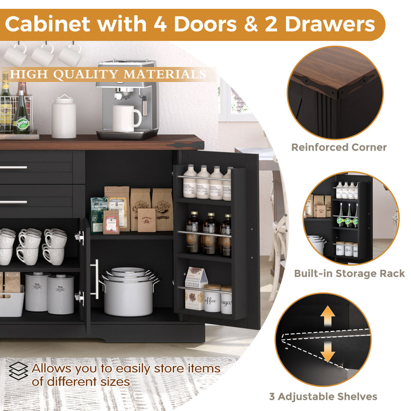 Barn Door Storage Cabinet With 2 Drawers & Door Rack, Adjustable Shelves