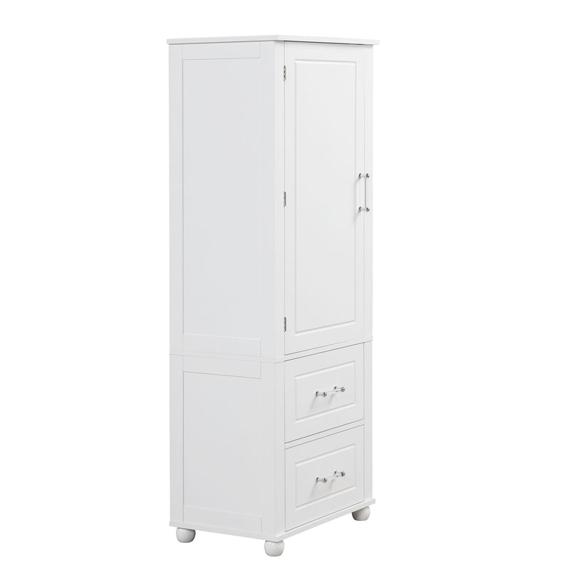 Tall Freestanding Bathroom Storage Cabinet With 2 Drawers And Adjustable Shelf