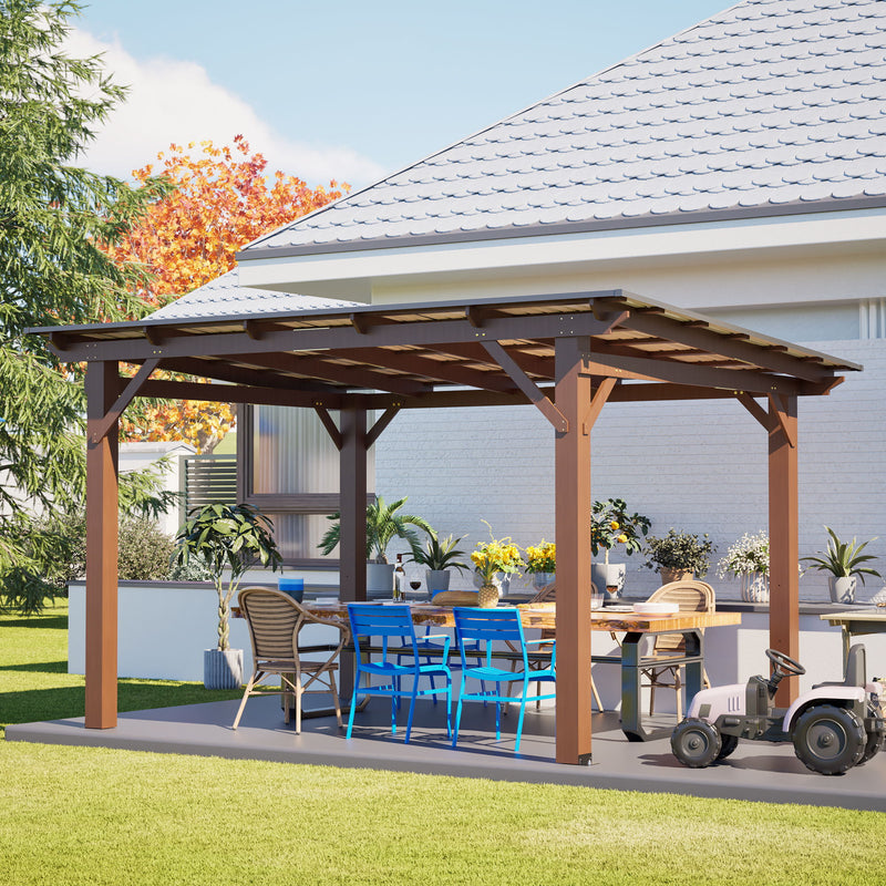 13 X 10 Ft Gazebo With Roof, Spacious Outdoor Patio Shade Structure For Backyard & Garden - Brown