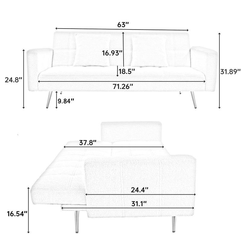 Teddy Fleece Sofa Bed With Luxurious Throw Pillows