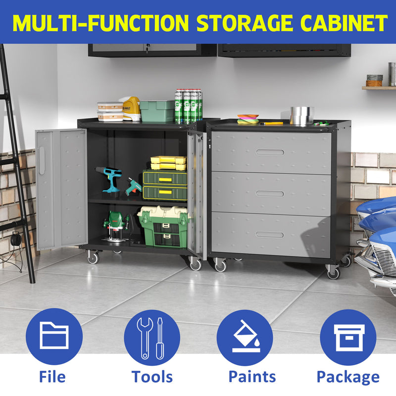 Heavy Duty Metal Storage Cabinet With Wheels 3 Drawer Tool Cabinet For Garage, Office, And Home Organizer Solutions