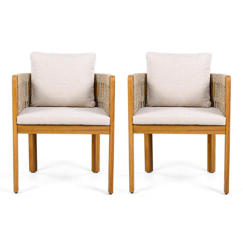 Outdoor Dining Chairs With Mix Rope Handles (Set of 2)