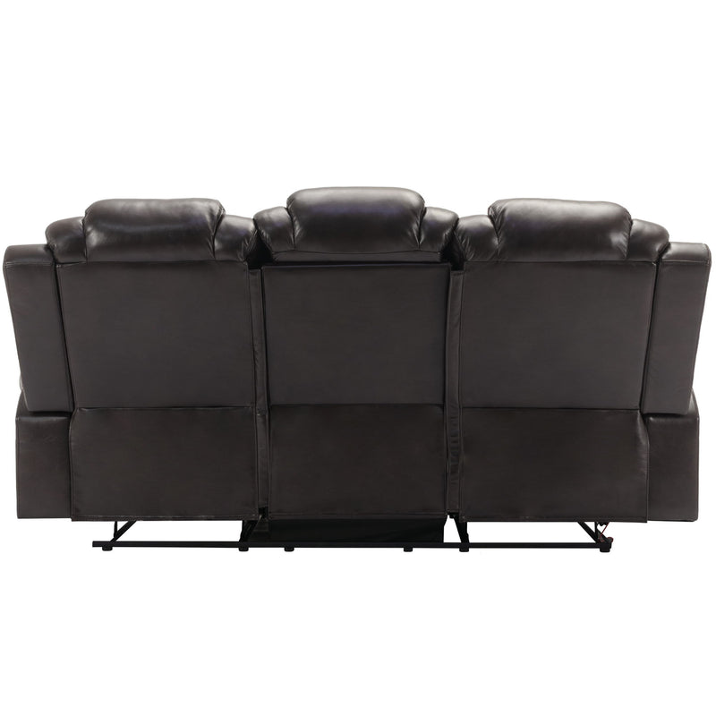 3 Pieces Recliner Sofa Sets Home Theater Seating Manual Recliner Chair & Center Console And LED Light Strip For Living Room - Brown