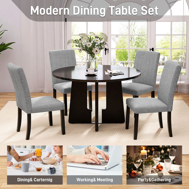5 Piece Round Dining Table Set, Modern Table And 4 Upholstered Chairs For Dining Room