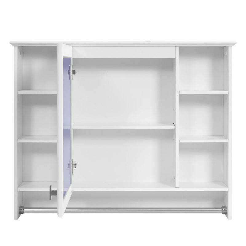 Modern Wall Mounted Mirror Cabinet With Adjustable Shelf, Soft Close Door, And Towel Bar