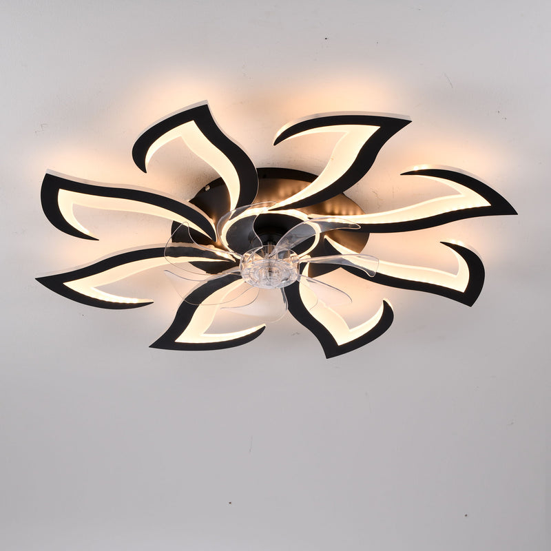 Flower Ceiling Fan With Remote Controlled LED Light, Flush Mount DC Motor Fan
