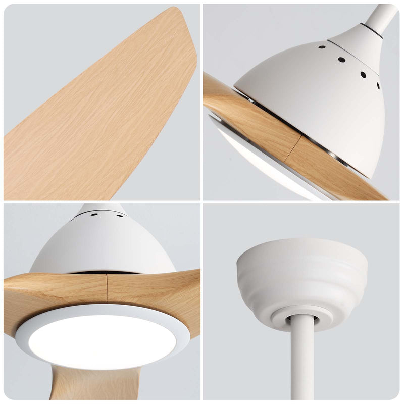 Ceiling Fan With Light 22W 3 Color Dimmable LED Memory Function Ultra Quiet Reversible DC Motor 1H 4H 8H Timer - Matte White
