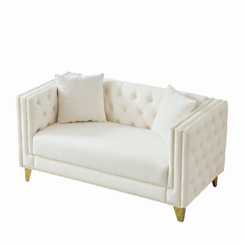 2 Seater Deep Seat Sofa With Button Nailhead, Square Arm