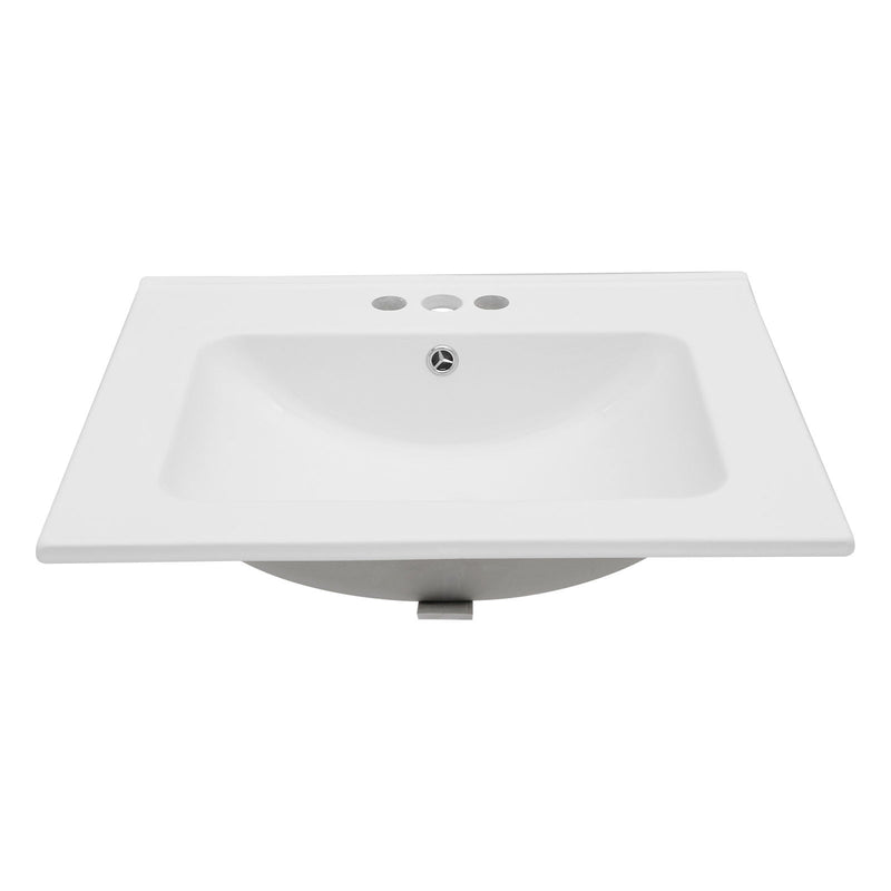 Modern Rectangular Single Vanity Top With Overflow And 3 Faucet Holes - White