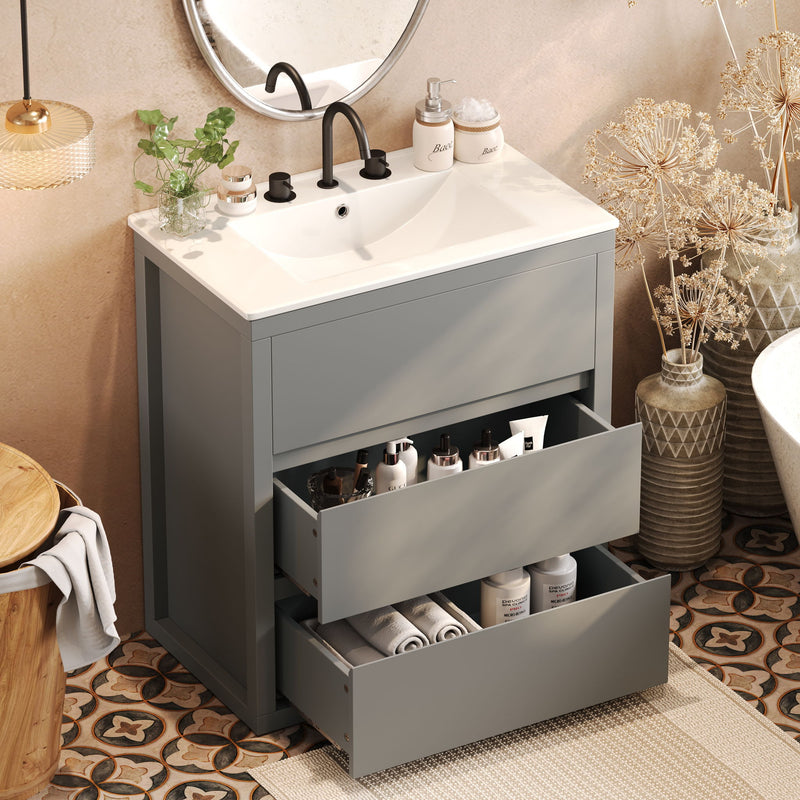 Freestanding Bathroom Vanity With Ceramic Sink, 2 Full Extension Drawers