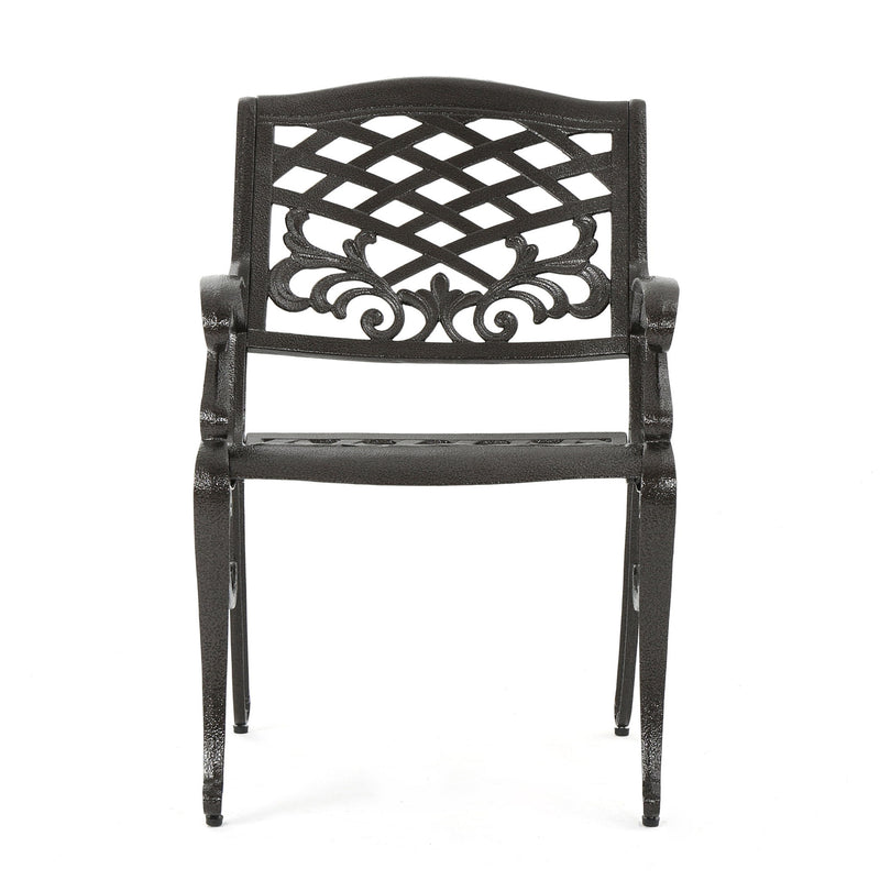 Luminea - Outdoor Aluminum Dining Chair With Scroll Design, Lattice Pattern And Cabriole Legs - Bronze