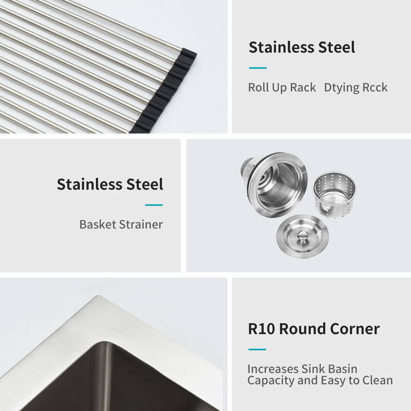 Modern Undermount Stainless Steel Kitchen Sink 16 Gauge, Deep Single Bowl