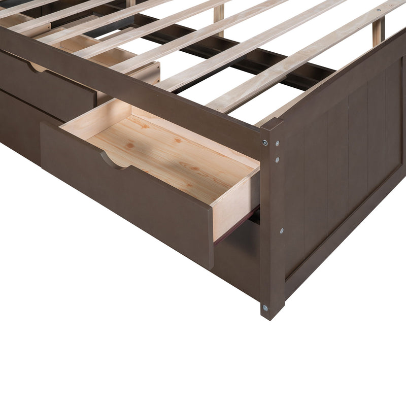 Captain Bed With Built In Bookshelves, 3 Storage Drawers, And Trundle