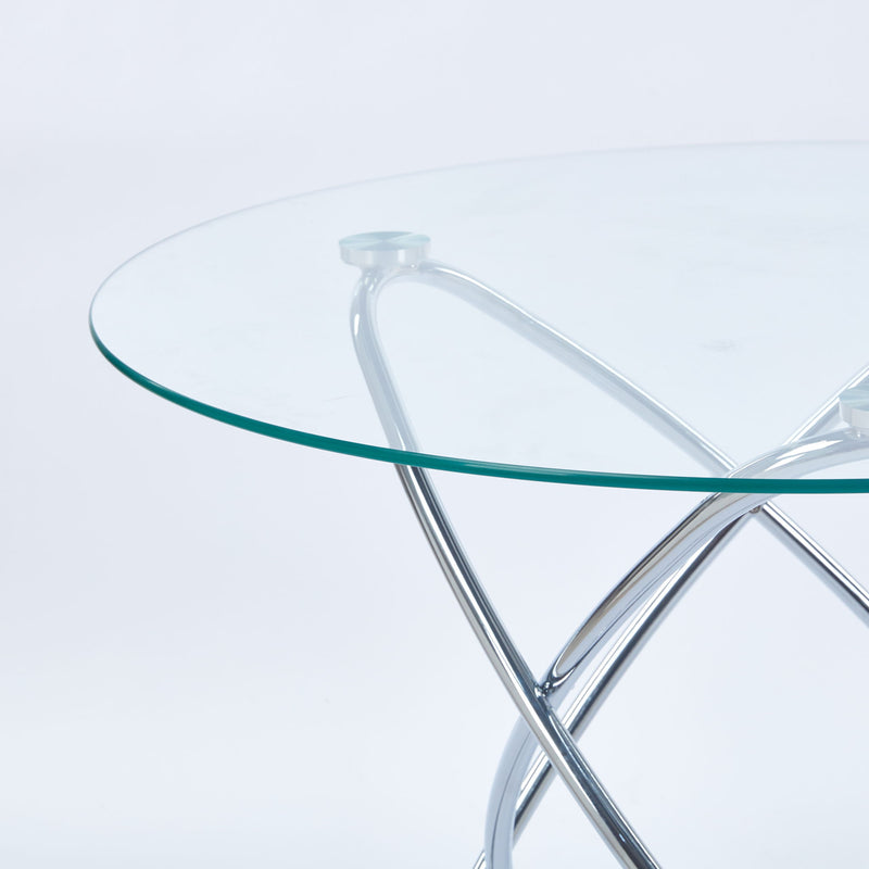Metal Leg Dining Table With Tempered Glass Top