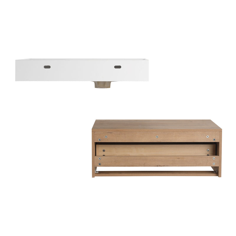 Modern Wall Mounted Bathroom Vanity With Resin Sink And Soft Close Drawer - Imitative Oak