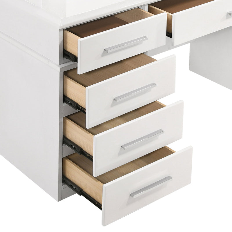 Sarah - 9 Drawer Vanity Desk With Mirror Set - White