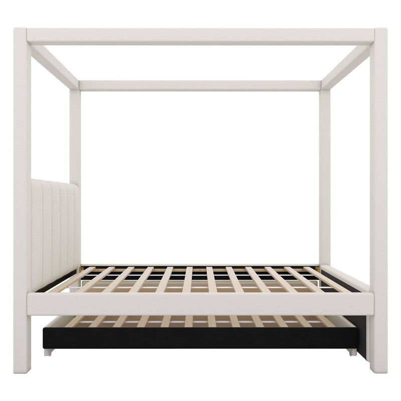 Upholstery Canopy Platform Bed With Trundle And Three Storage Drawers