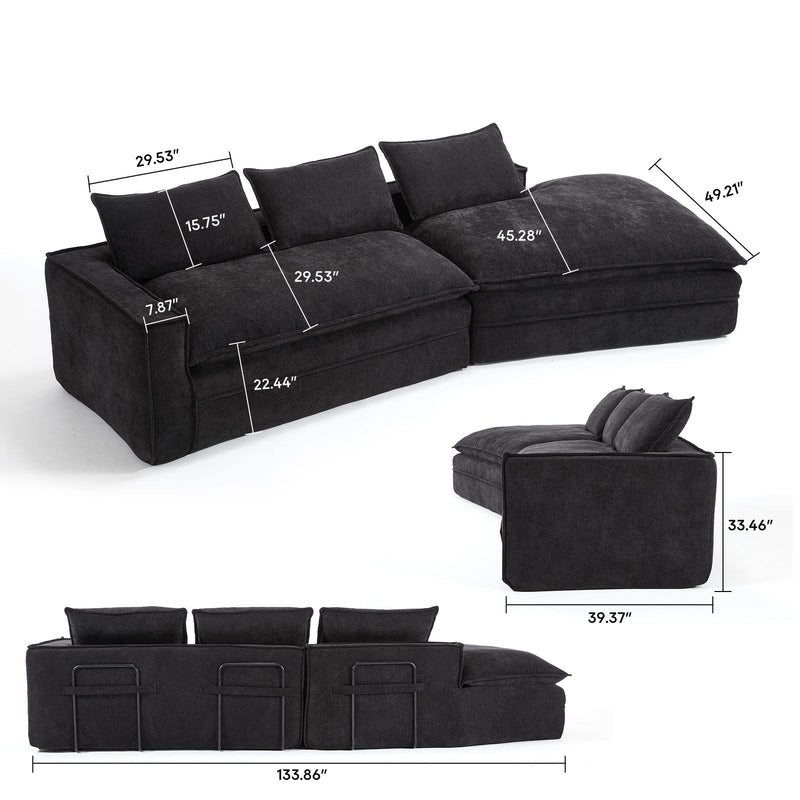 Modern Minimalist Modular Sectional Sofa With Deep Seats And Right Facing Chaise