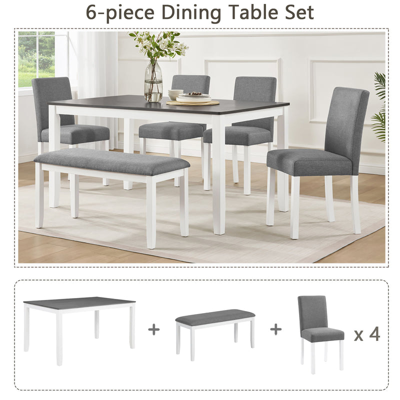 6 Piece Dining Table Set With Bench And Chairs