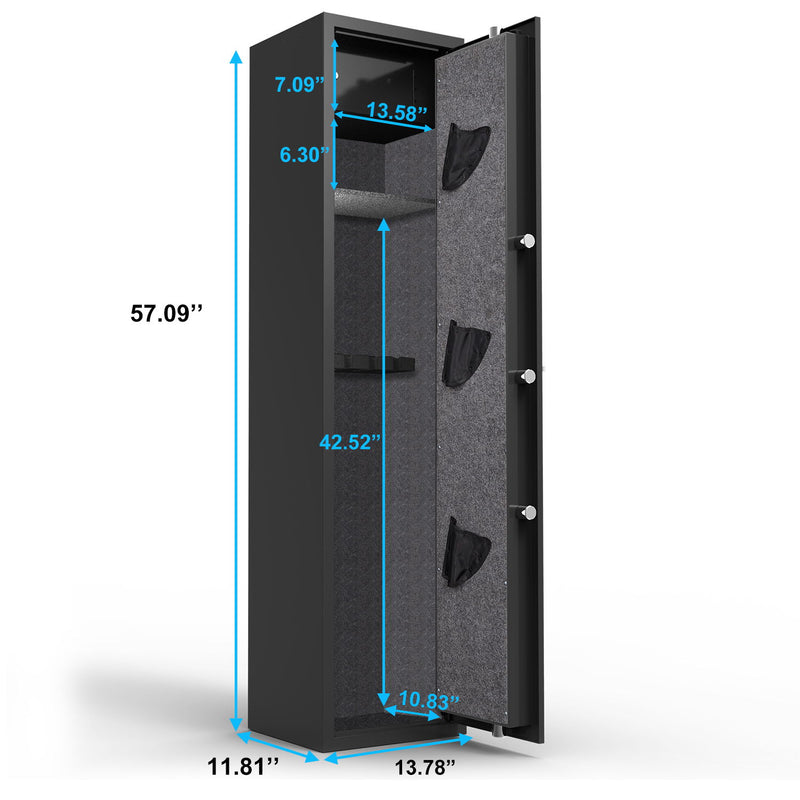 Large Capacity Quick Access Fingerprint Gun Safe, 4 - 5 Gun Biometric Metal Rifle Gun Security Cabinet Safe Locker - Black