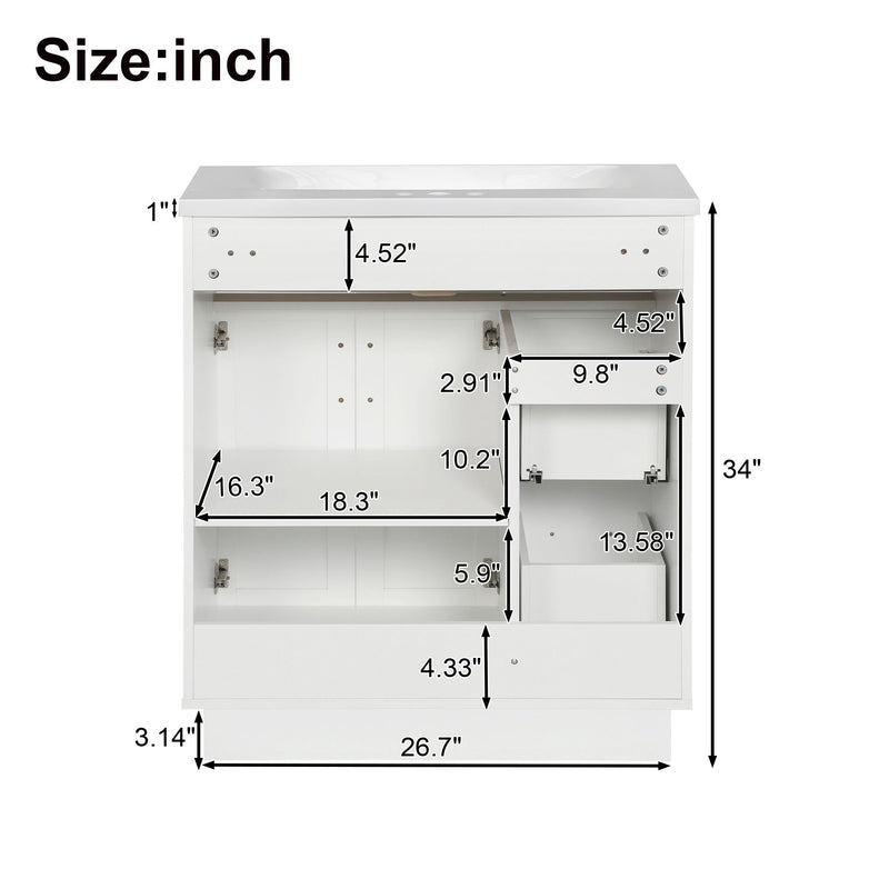 Bathroom Vanity With 2 Doors, 2 Drawers, Adjustable Shelf, Hidden Slides & Soft Close Hinges