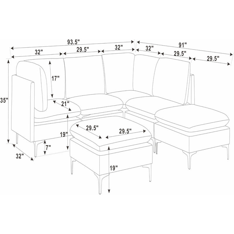 Upholstered Modular Sectional With Medium Firm Seat Cushion - Almond
