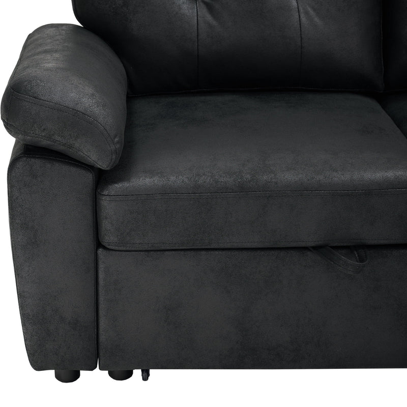 Convertible L - Sectional Sofa Bed With Storage Chaise And Padded Armrests