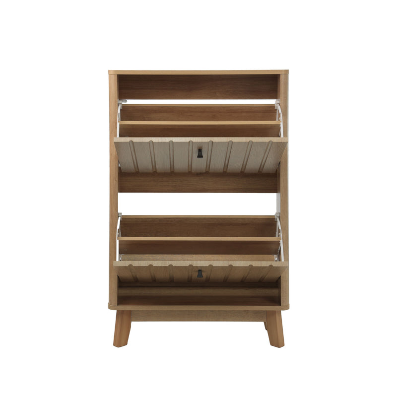 Entryway Shoe Cabinet With Flip Down Storage, Ultra Thin Freestanding Design For Home Use - Oak