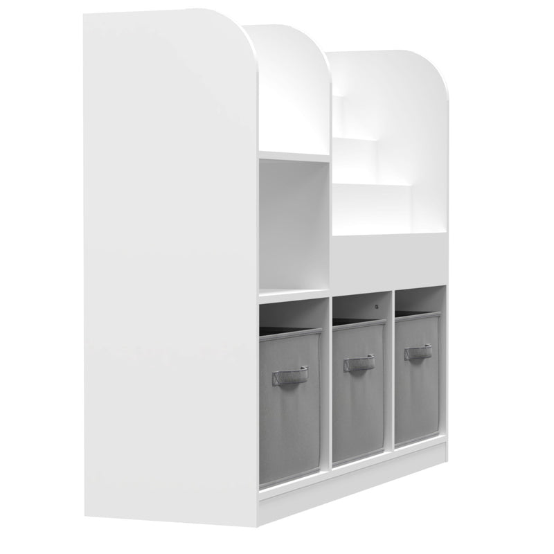 Bookcase And Bookshelf With 3 Collapsible Drawers, Multifunctional Display Stand