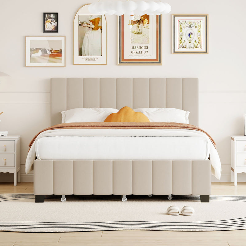 Platform UpholsteredBed With 2 Drawers And Twin Long Trundle