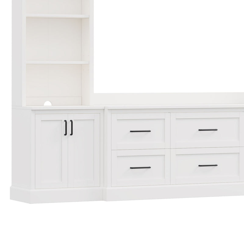 Arched Entertainment Center Wall Unit With 6 Drawers, Large TV Stand With Bookshelves