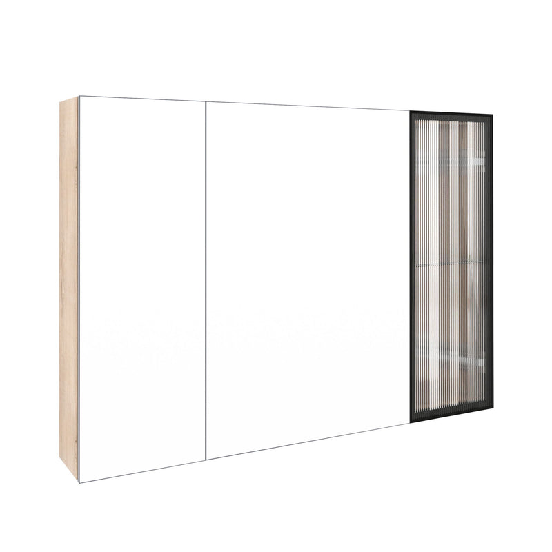 Wall Mounted Bathroom Mirror Cabinet With Soft Close Door, Adjustable Shelves - Imitative Oak