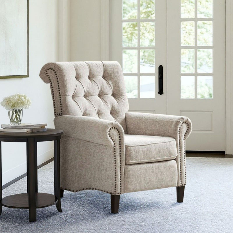 Aidan - Push Back Recliner Chair With Tufted Back And Nailhead Trim - Cream