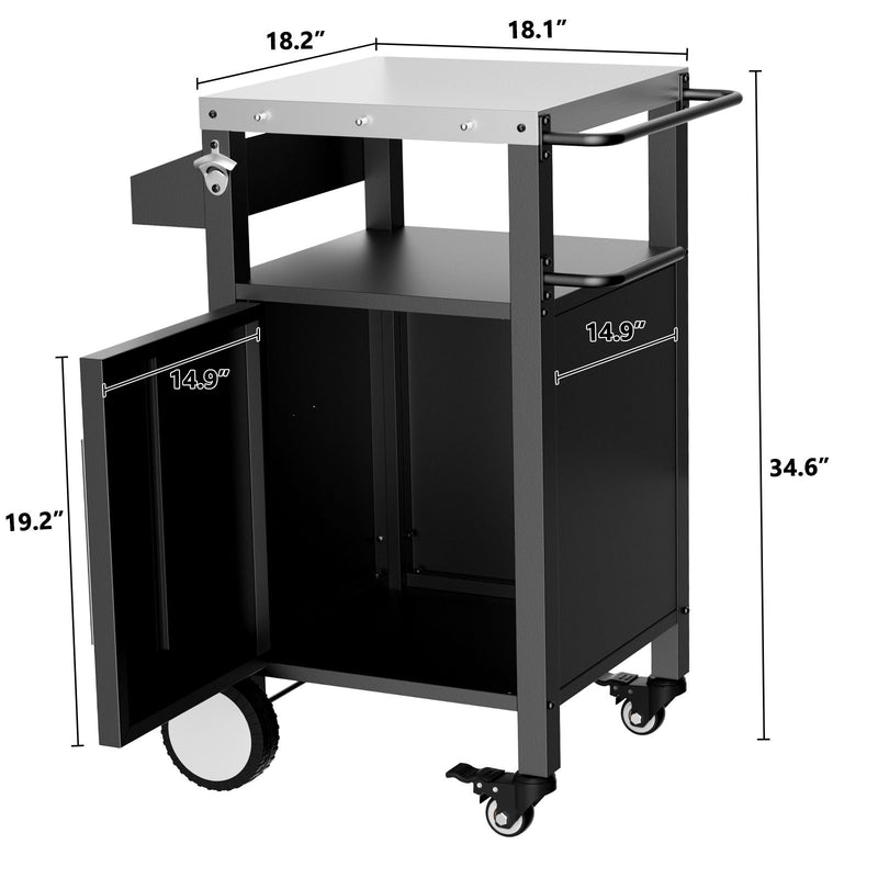 Outdoor Grill Cart With Storage, Rolling Bar Cart With Hooks And Spice Rack Stainless Steel