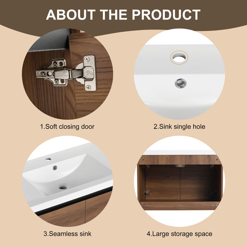 Bathroom Vanity Set With Resin Countertop Sink And 2 Doors, Engineered Wood