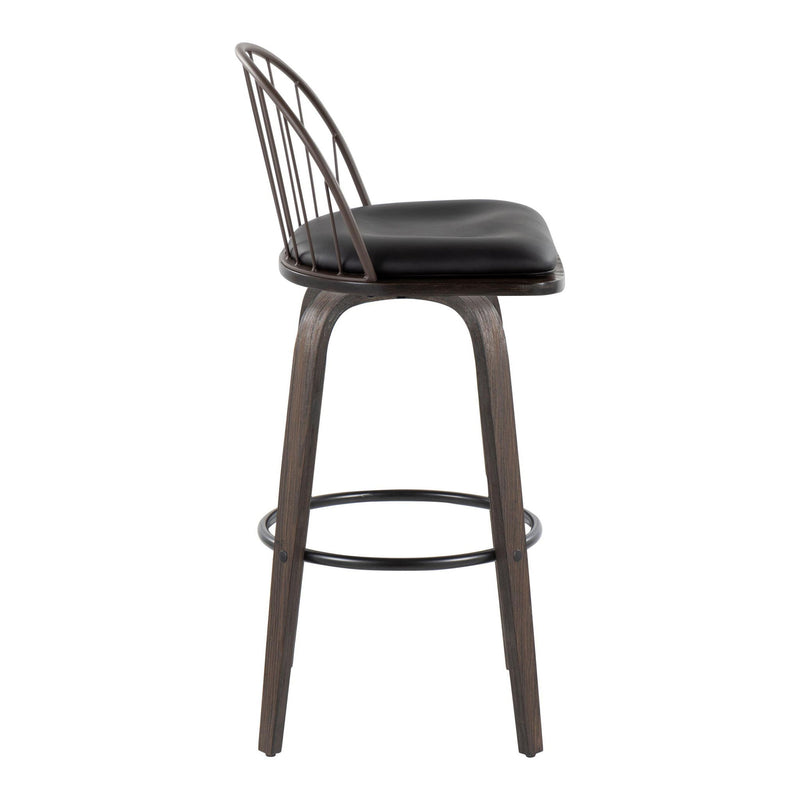 Riley - Industrial / Urban Fixed Height Barstool With Swivel With Round Footrest With Removable Cushion (Set of 2) - Walnut / Brown