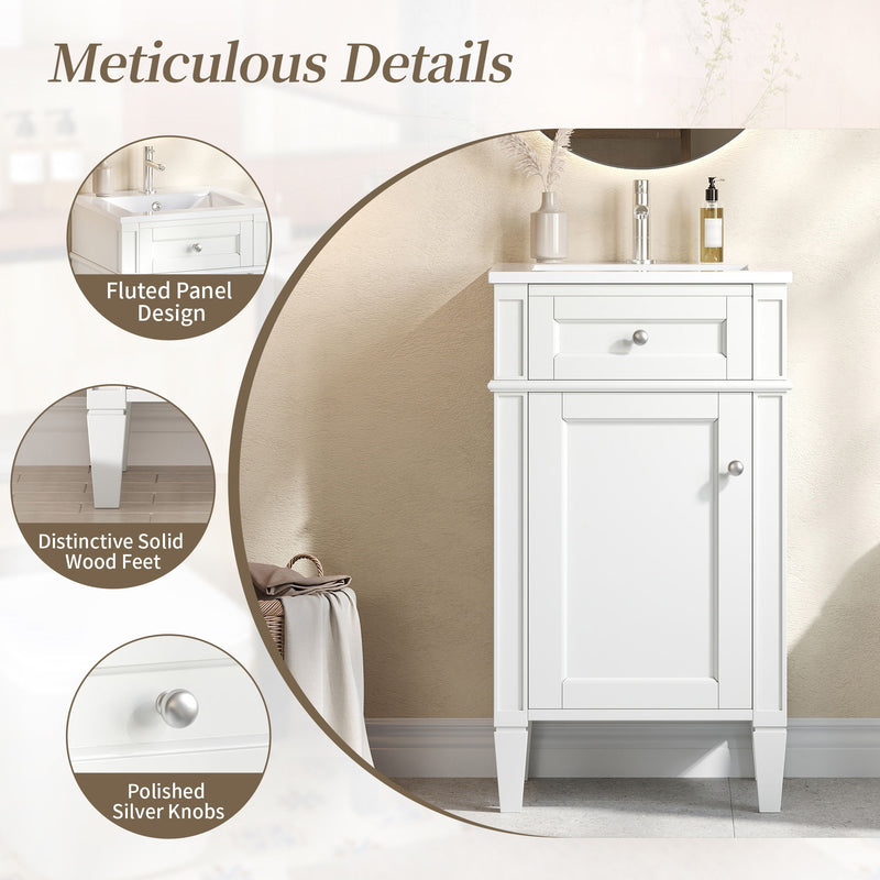 French Style Bathroom Vanity With Sink, Soft-Closing Door, Adjustable Shelf, Rectangular Design