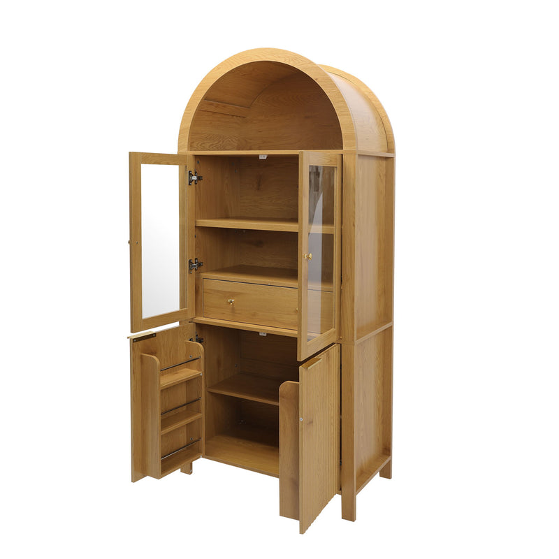 Fluted Tall Arched Pantry Cabinet With Adjustable Shelves