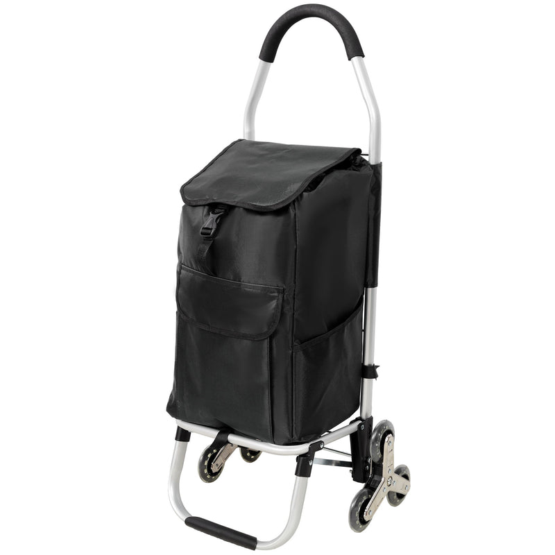Foldable Shopping Stair Trolley With Triangular Wheels And Removable Waterproof Bag - Black
