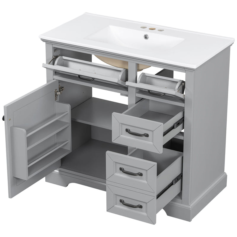 36" Bathroom Vanity With Sink, 2 Tip-Out Drawers, Soft Close Hinges