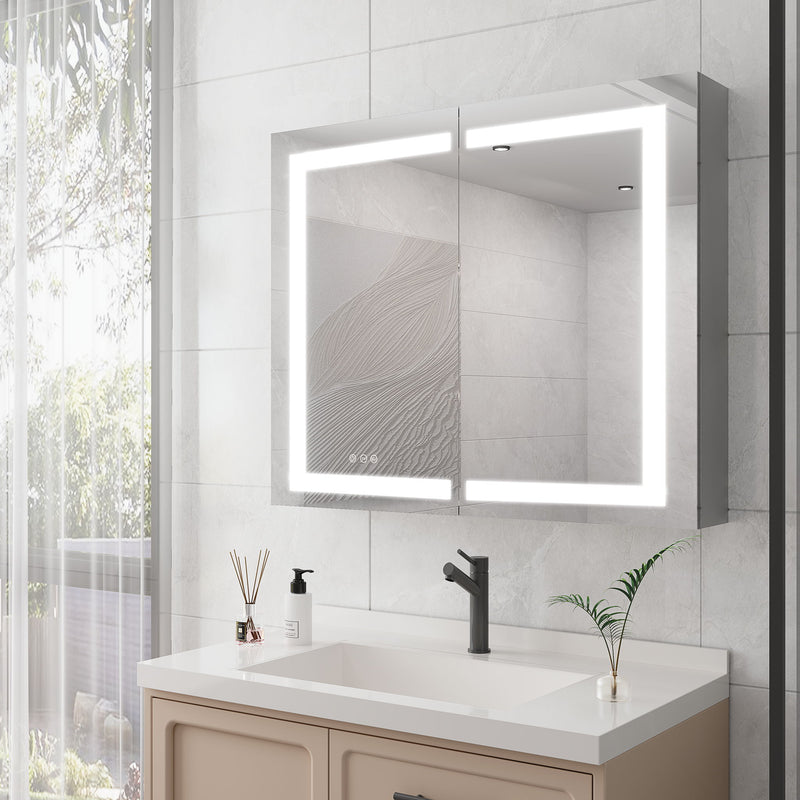 Medicine Cabinet With LED Vanity Mirror, Anti-Fog, Waterproof, Dimmable With Touch Switch