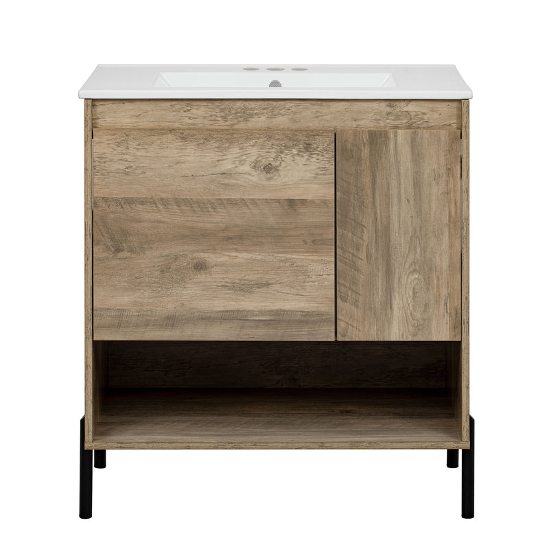 Bathroom Vanity Cabinet With Sink, Sliding Drawer, Soft Closing Door, Open Shelf - Natural Wood