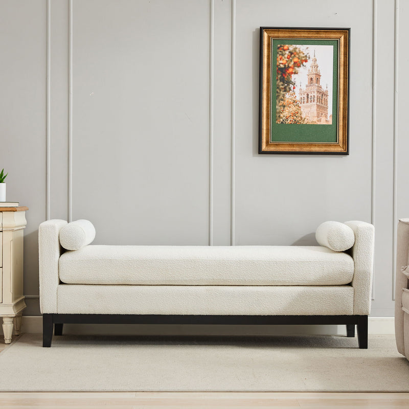 Upholstered End Of Bed Bench With Arms, 2 Bolsters For Bedroom - Ivory