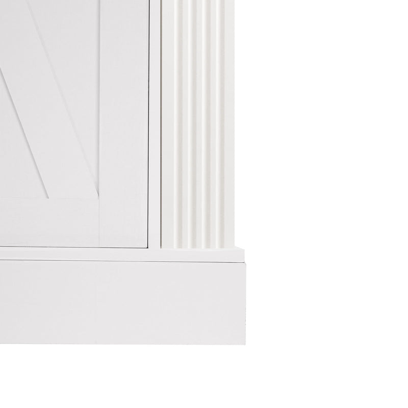 Barn Door Storage Cabinet With 2 Drawers & Door Rack, Adjustable Shelves