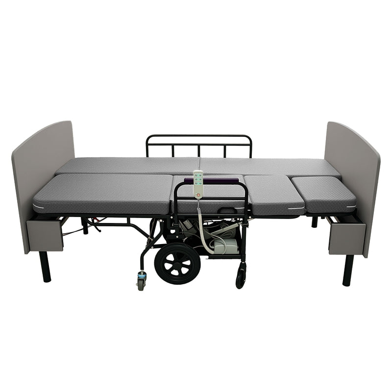Dual Motor 3 In 1 Electric Nursing Bed Convertible To Wheelchair & Stretcher - Gray